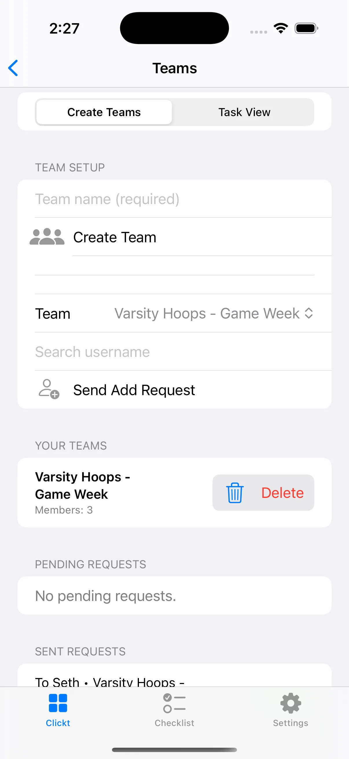 Clickt app screen shown on an iPhone