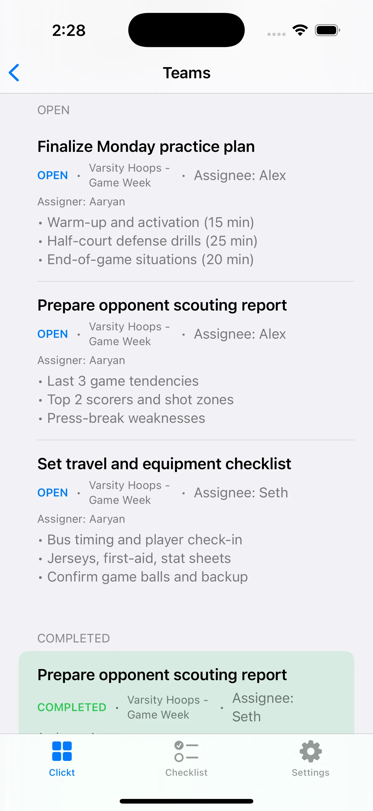 Clickt app screen shown on an iPhone