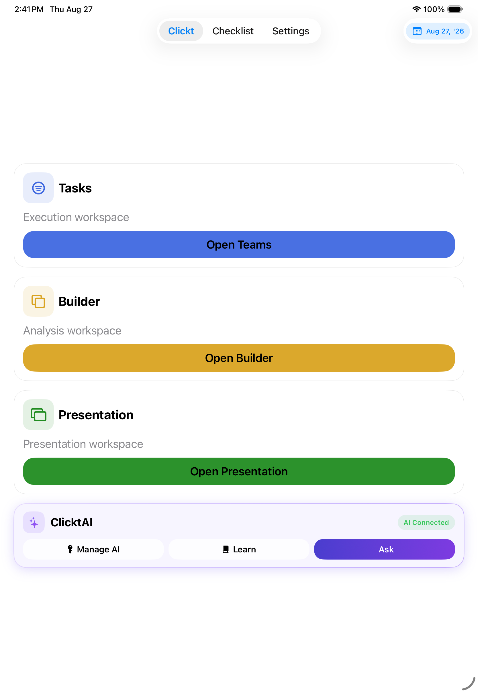Clickt iPad homepage preview