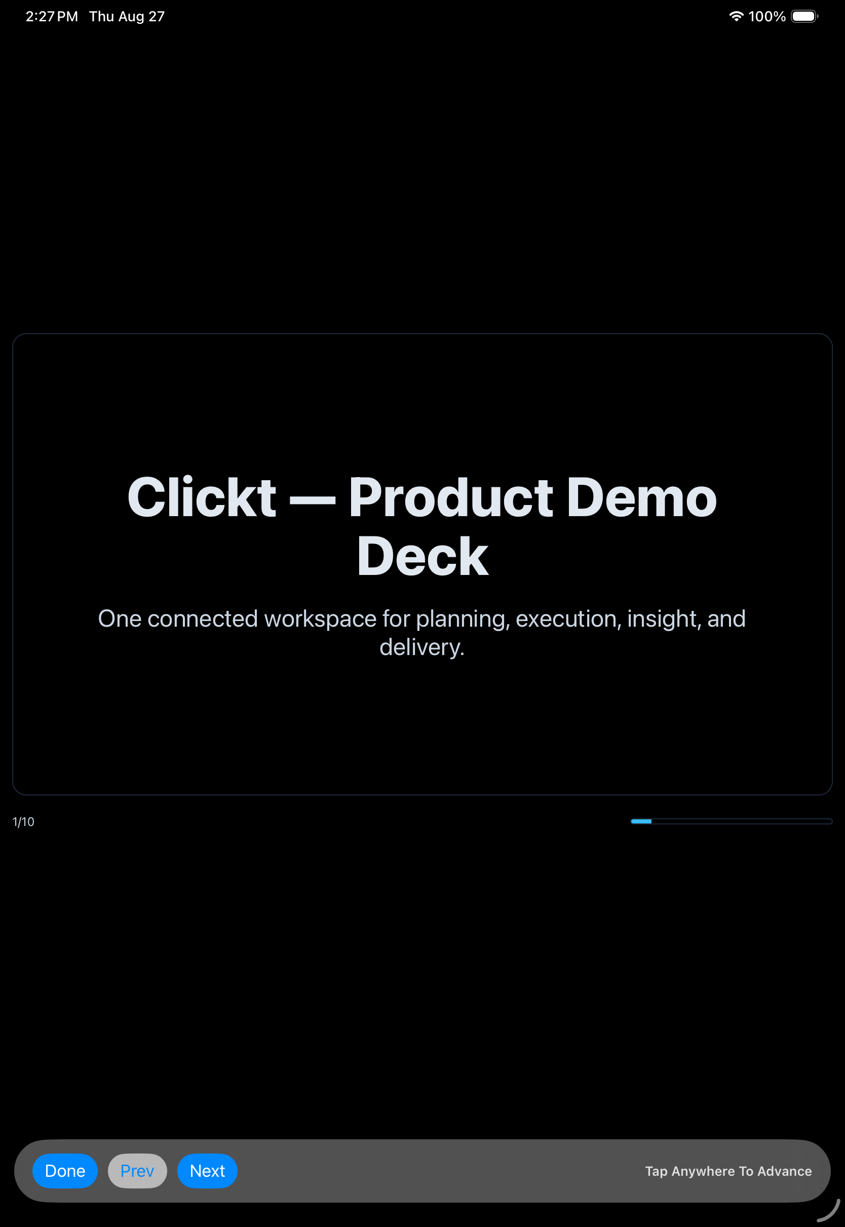 Clickt Presentation workspace on iPad
