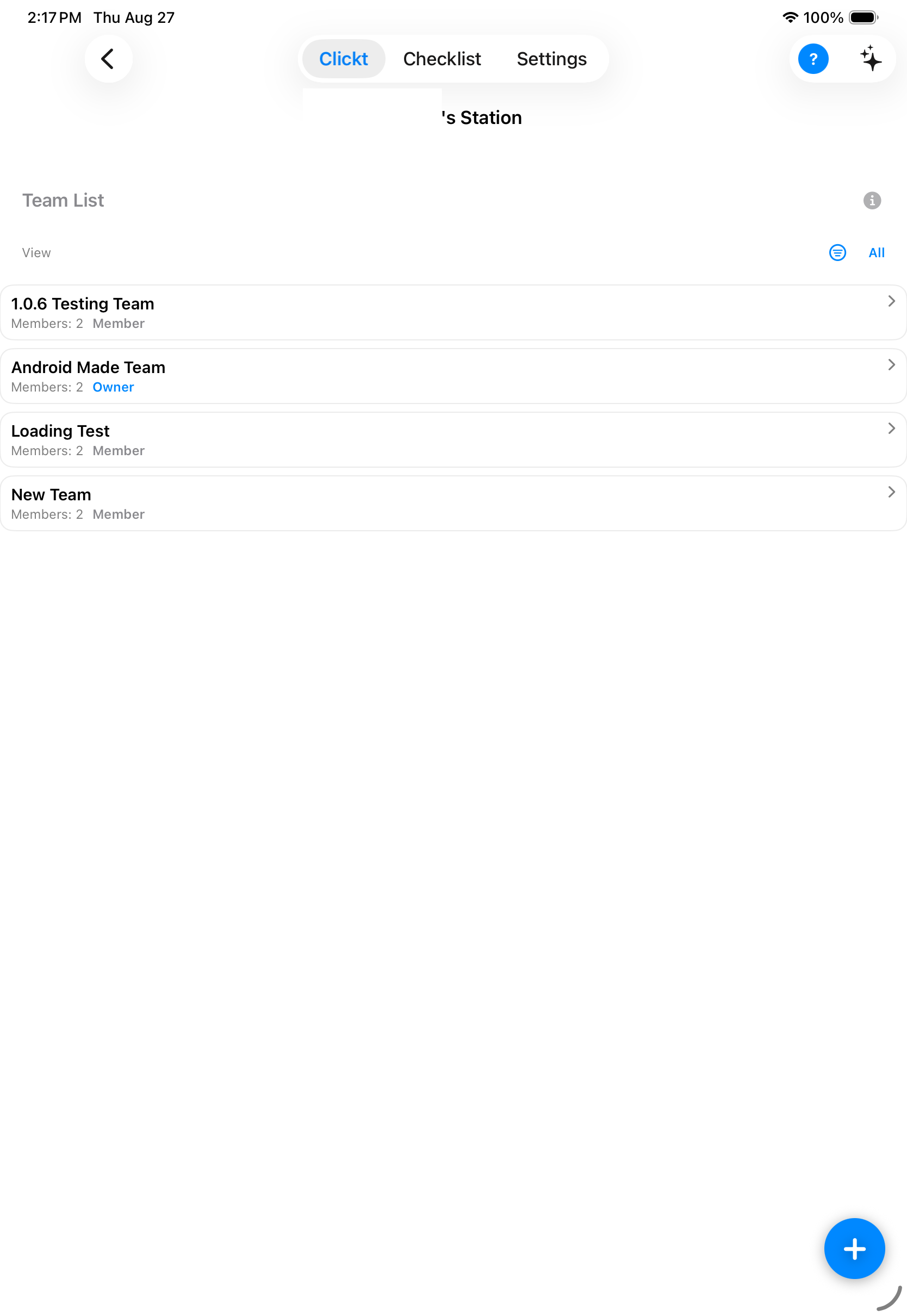 Clickt Teams workspace on iPad