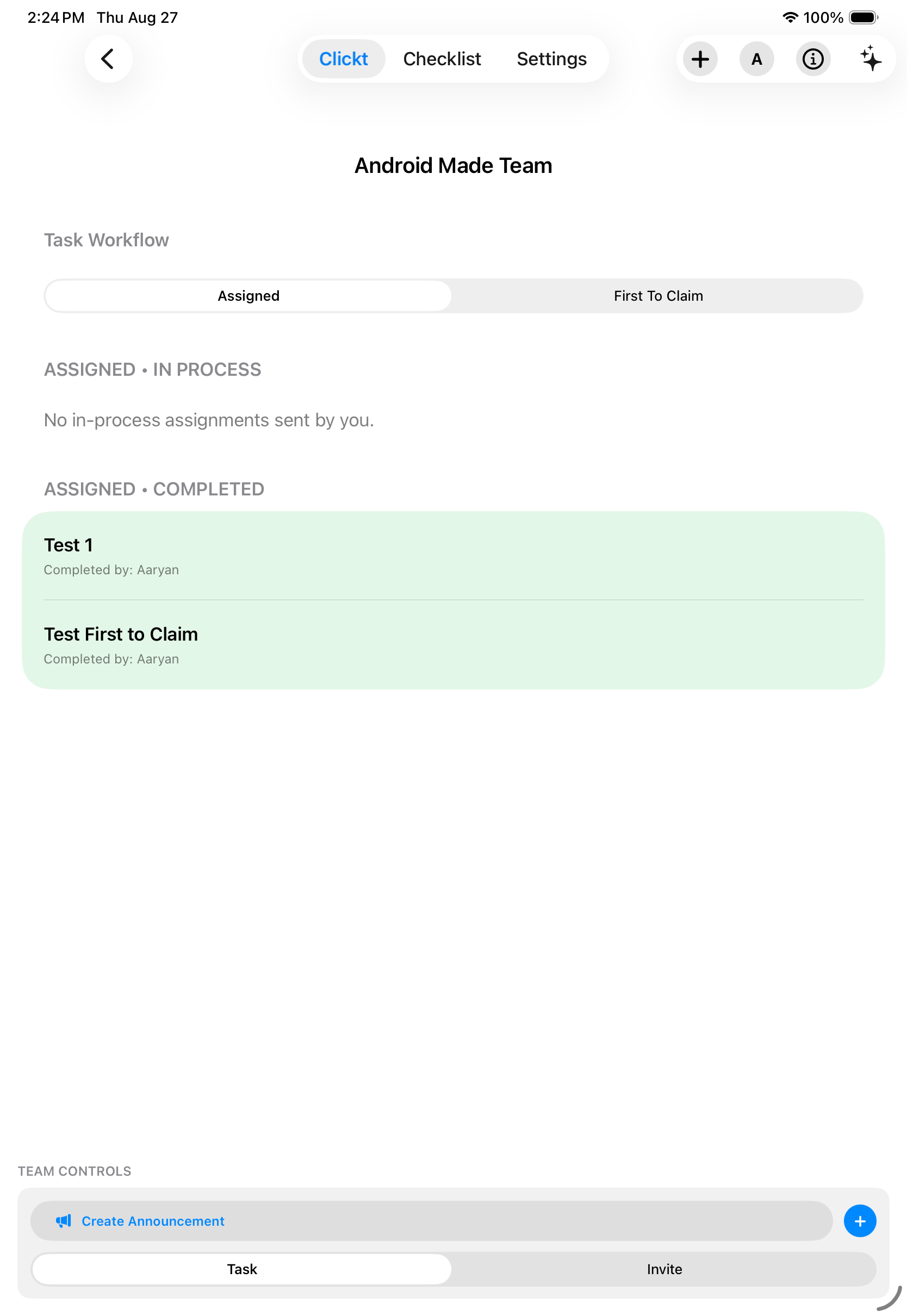 Clickt Teams workspace on iPad