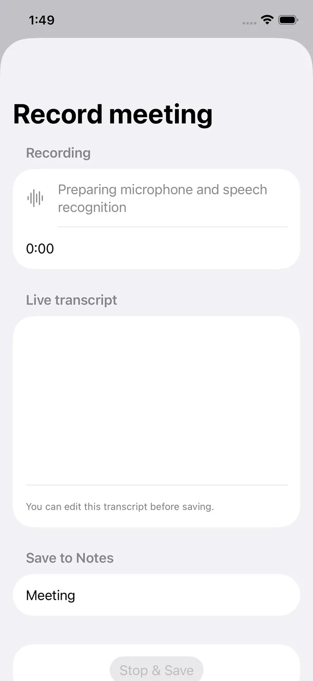 Clickt Notes recording a meeting on iPhone
